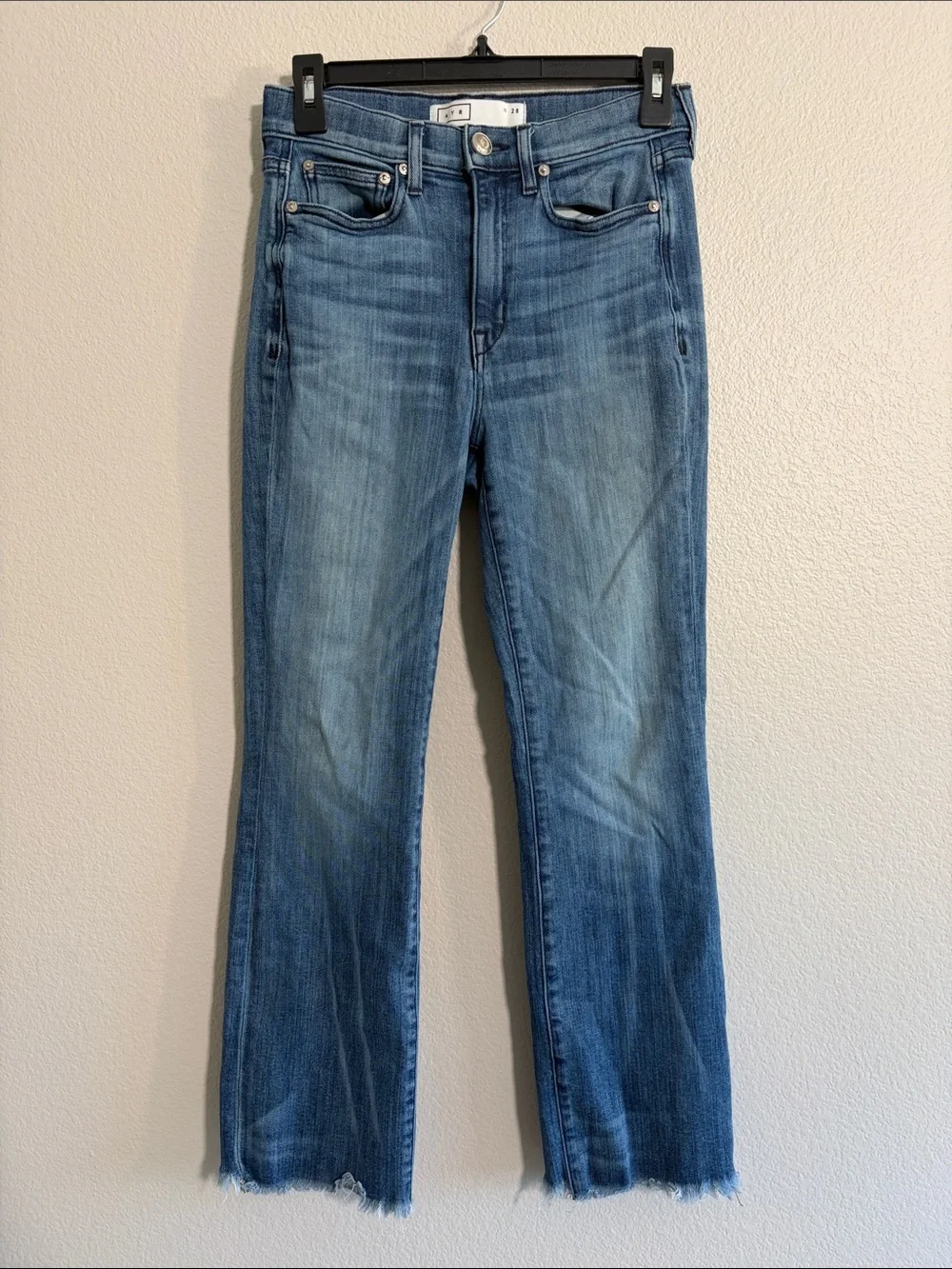 AYR The Bomb Pop Straight Frayed Hem Jeans in Medium Wash - 28